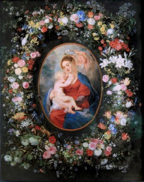 ピーター・パウル・ルーベンス Painting - 花輪の中の聖母子 バロック ピーター・パウル・ルーベンス
